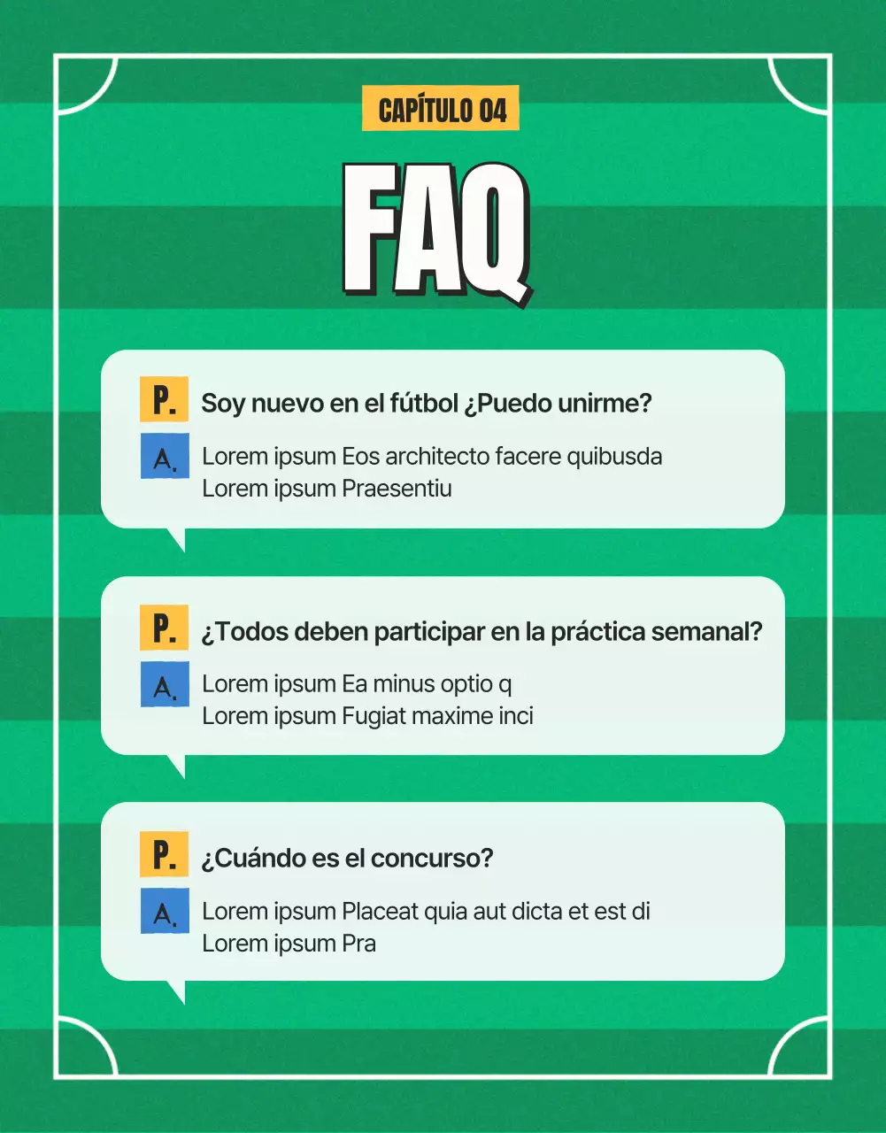 Anuncio de reclutamiento de fútbol femenino en verde y amarillo