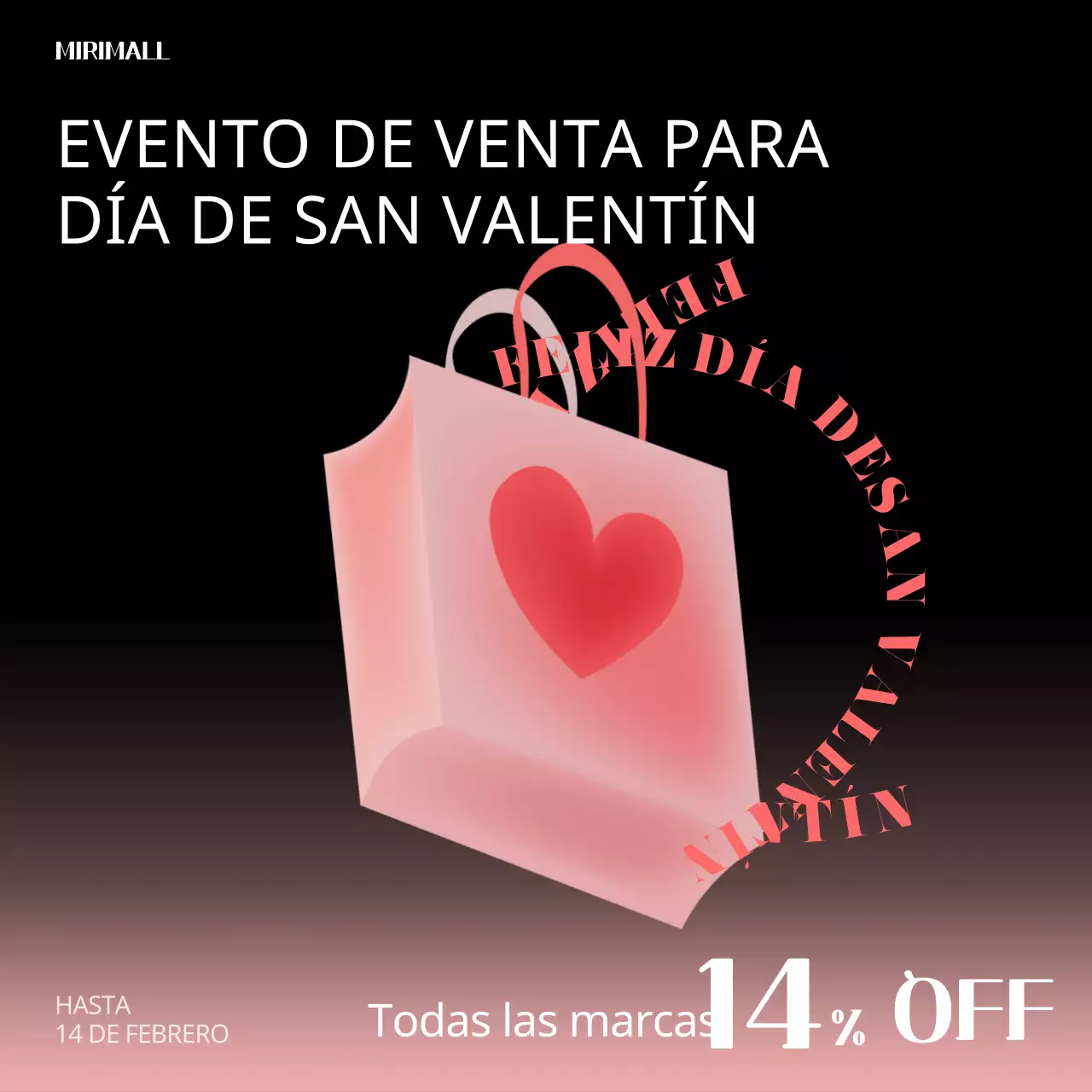 Rebajas de San Valentín en Instagram de un centro comercial de moda en negro