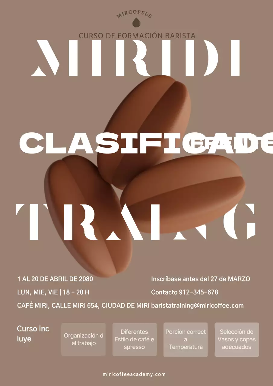 marrón cálido tipografía sencilla clase de certificación de barista