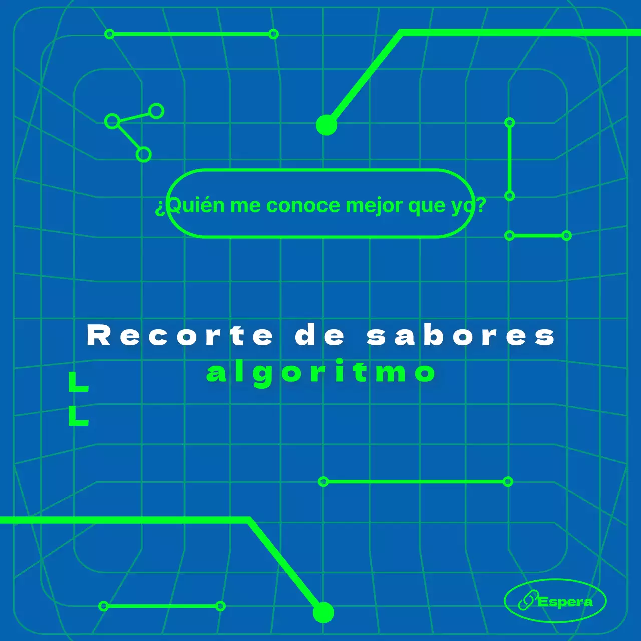 Tema de recomendación algorítmica con fondo azul y líneas de conexión