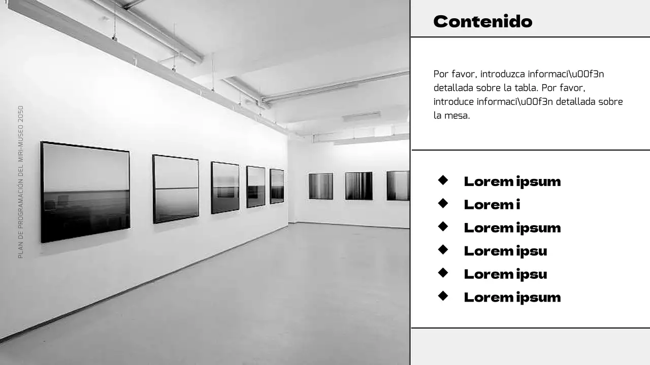 Planificación de un programa museístico moderno en negro y morado