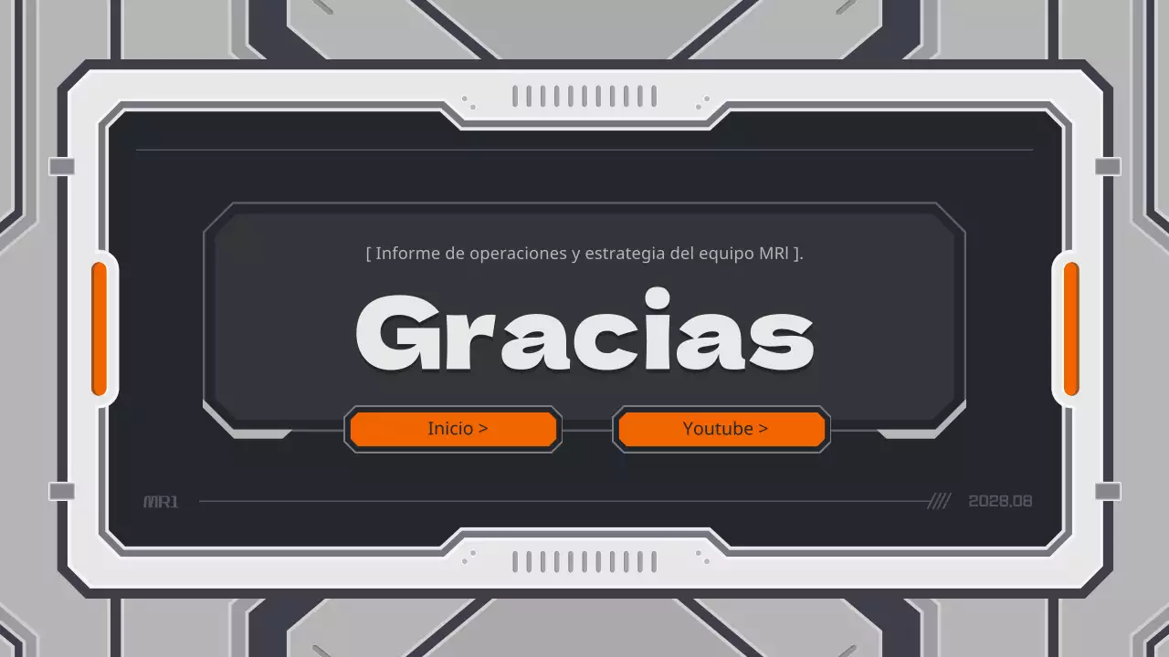 Informe de estrategia de juego con un concepto mecánico en colores neutros y naranja.