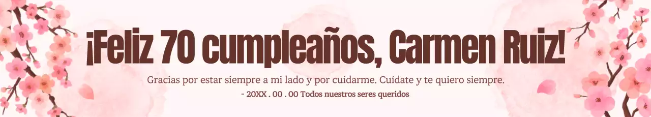 Un alegre mensaje de septuagésimo cumpleaños en rosa.