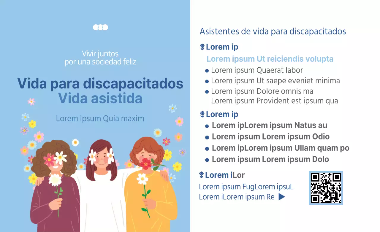 Diseño de un paquete caliente para una oficina gubernamental que promociona el negocio de la discapacidad con coloridas flores e ilustraciones humanas.