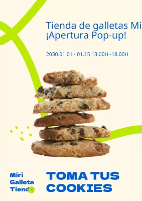 Cookie Shop pop-up con un concepto de dibujo lineal en contraste de colores azul y chartreuse