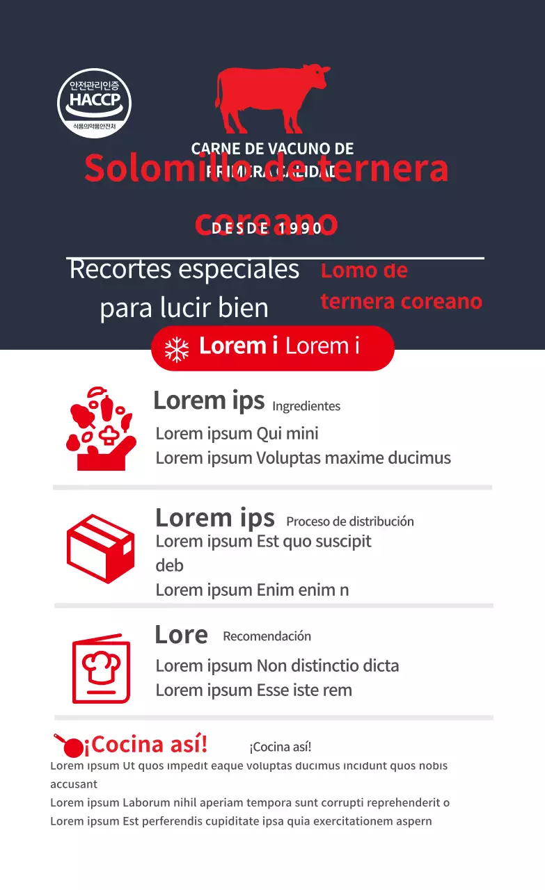 azul marino rojo logotipo alimentos receta descripción etiqueta