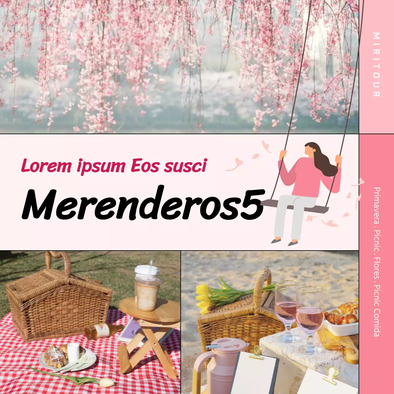 Destacar marcos de fotos en rosa Introducir lugares de picnic en primavera