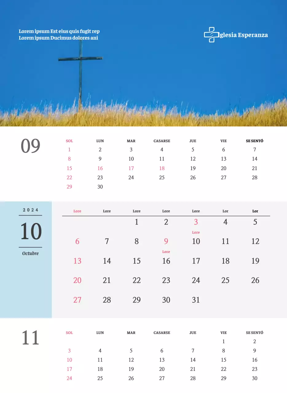 Calendario de pared de iglesia de concepto sencillo en blanco y negro con emotivas fotos religiosas