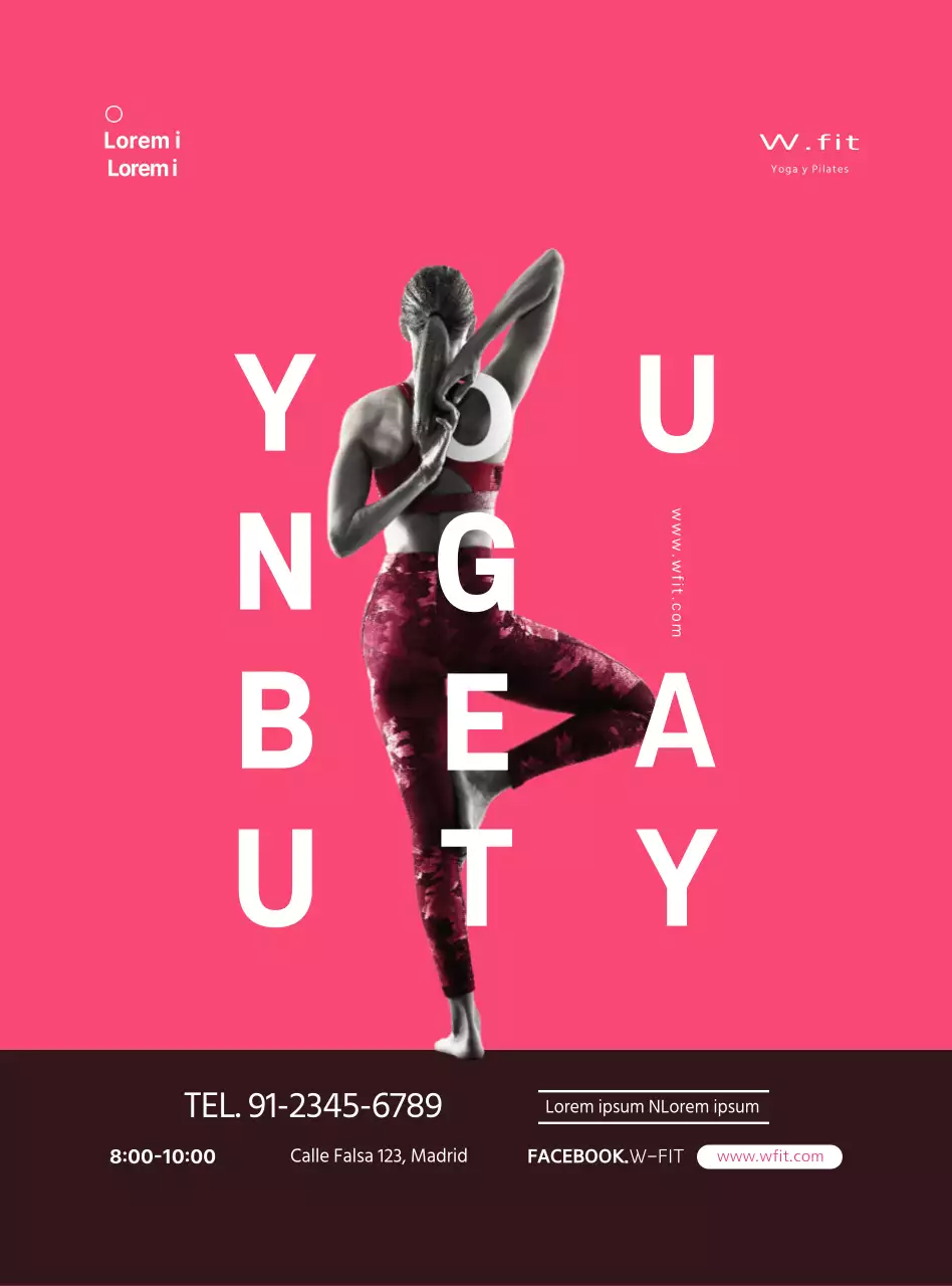 Información y promoción del yoga en un estilo sencillo de rosa y blanco nítidos