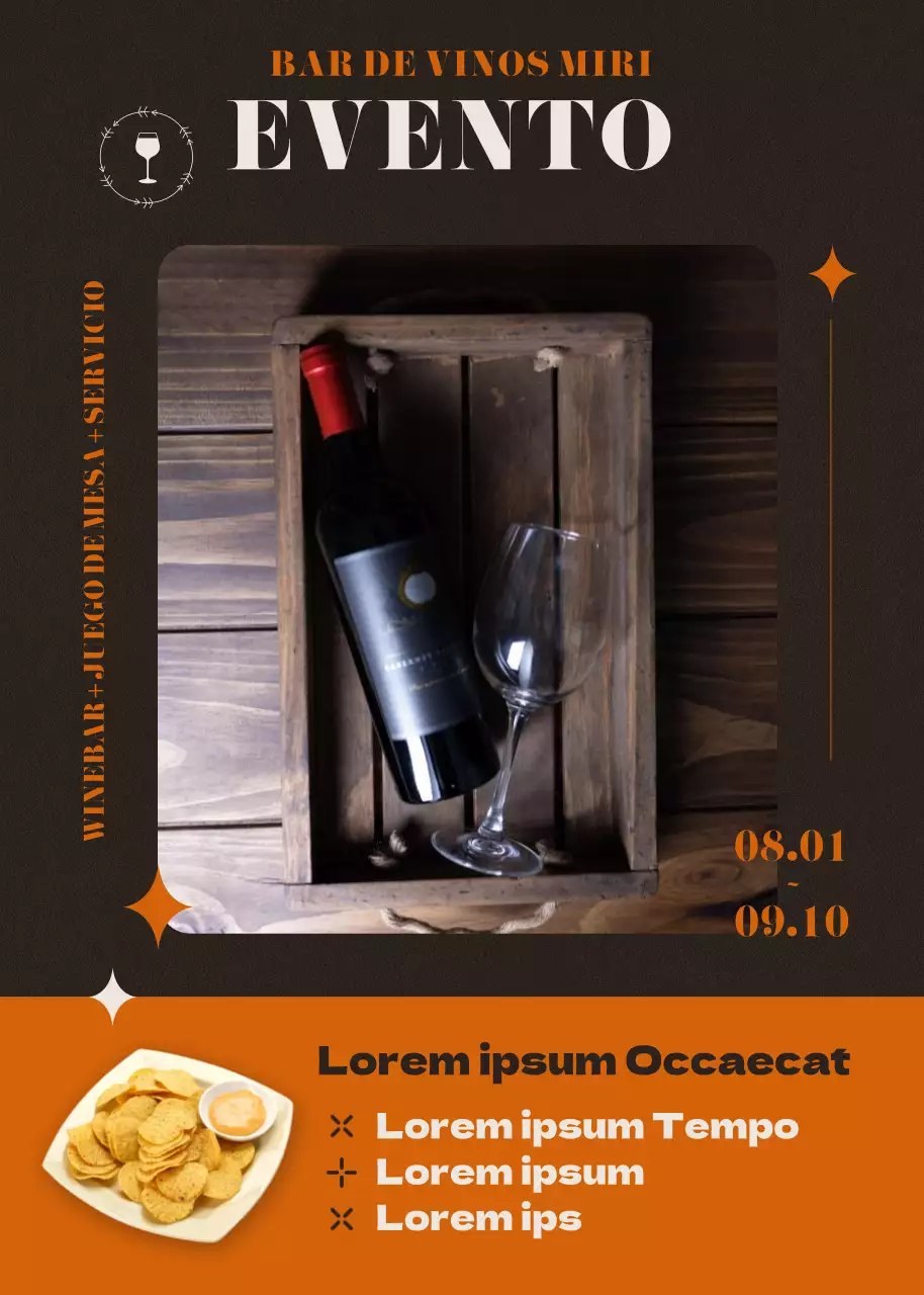 Wine bar sala privada reserva de eventos en marrón y naranja