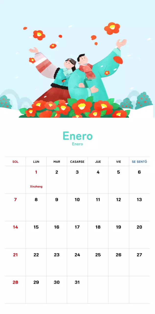 Un cálido calendario ilustrado de Año Nuevo
