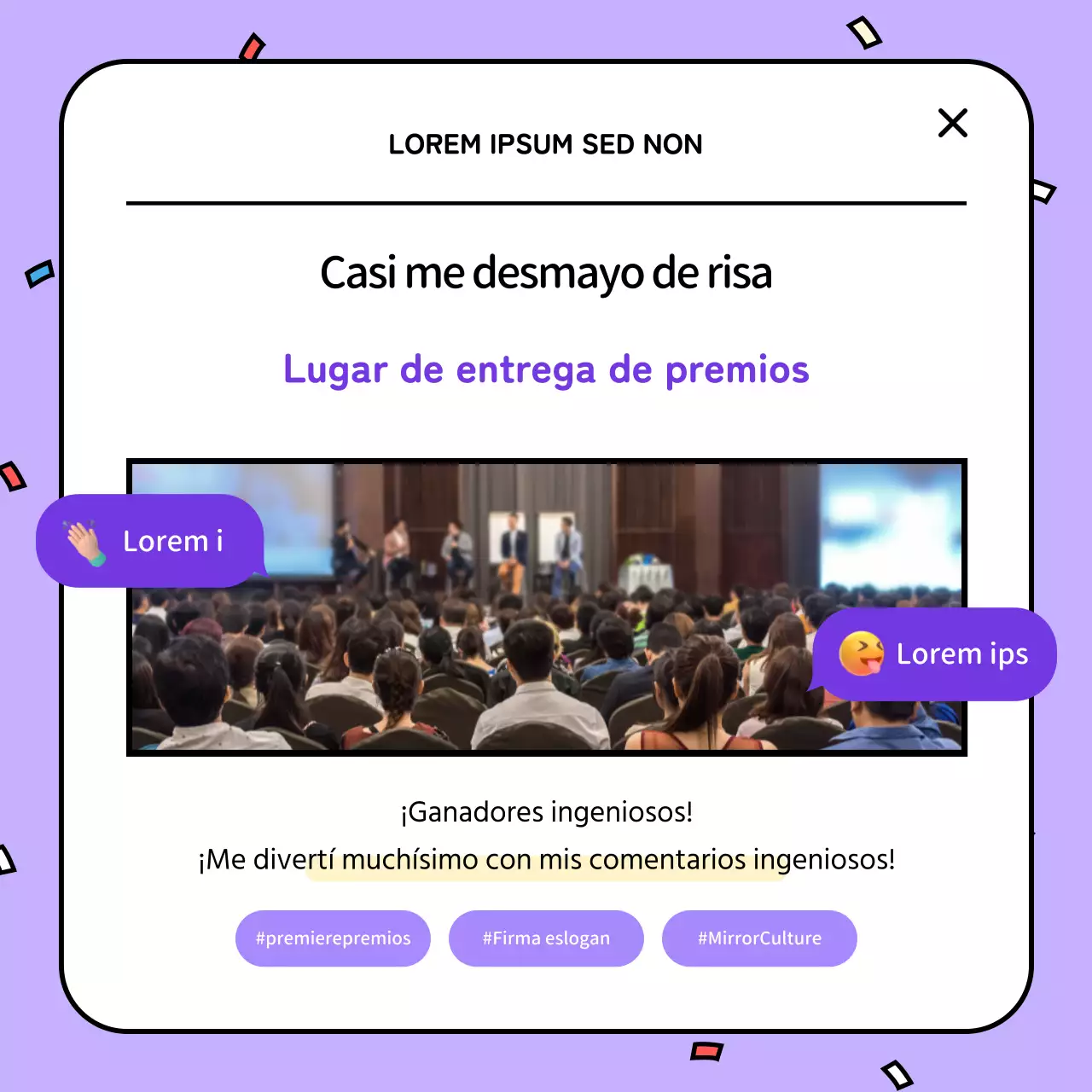 El eslogan morado y amarillo ganador de nuestro concurso interno