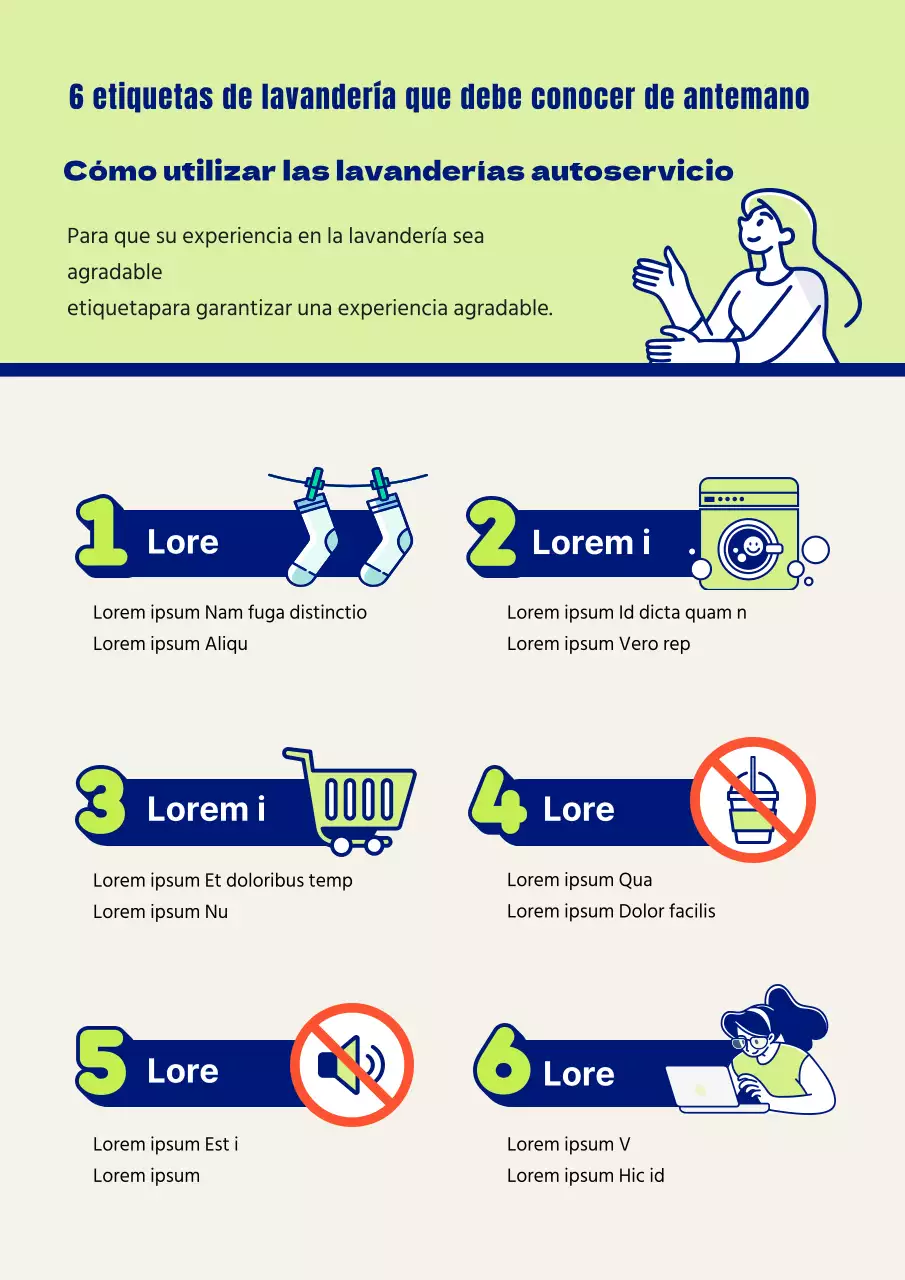 Lavandería gráfica con números en verde lima y azul