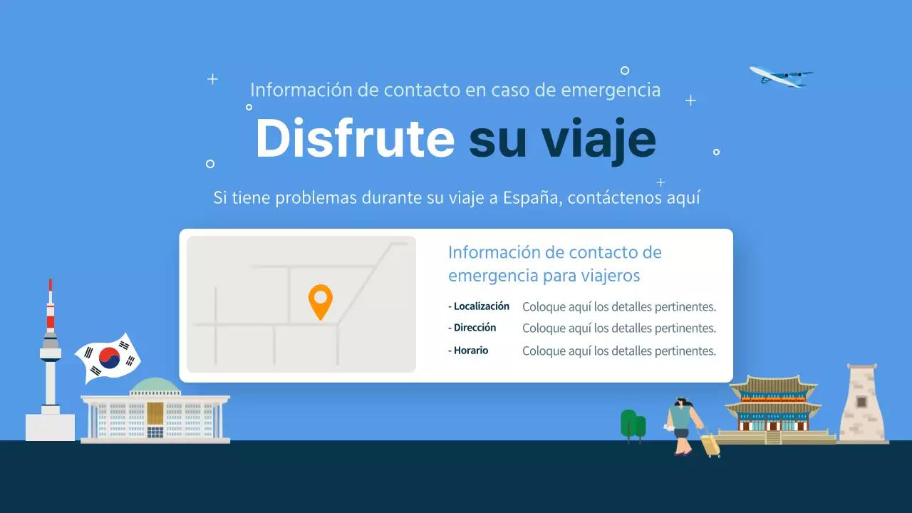 Guía de viaje de Corea del Sur ilustrada en azul y azul marino