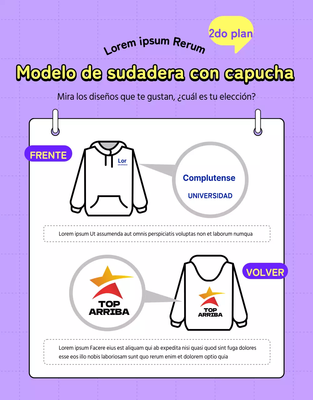 Púrpura y amarillo minimalista universidad y sudadera con capucha guía de votación