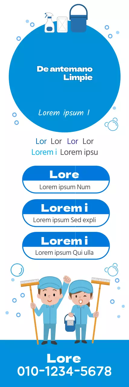 Simpático servicio de limpieza con ilustración azul