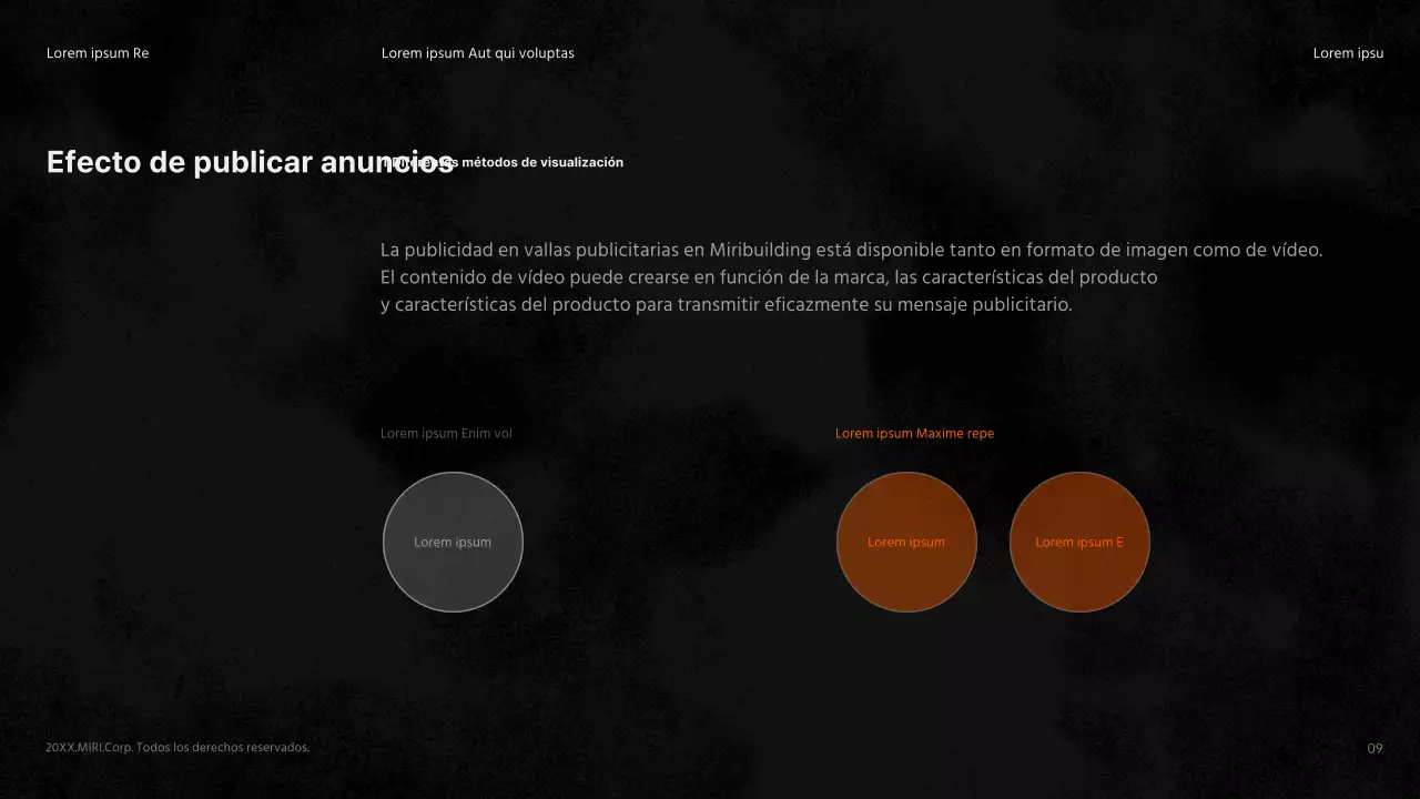 Resumen del anuncio de un edificio en negro y naranja