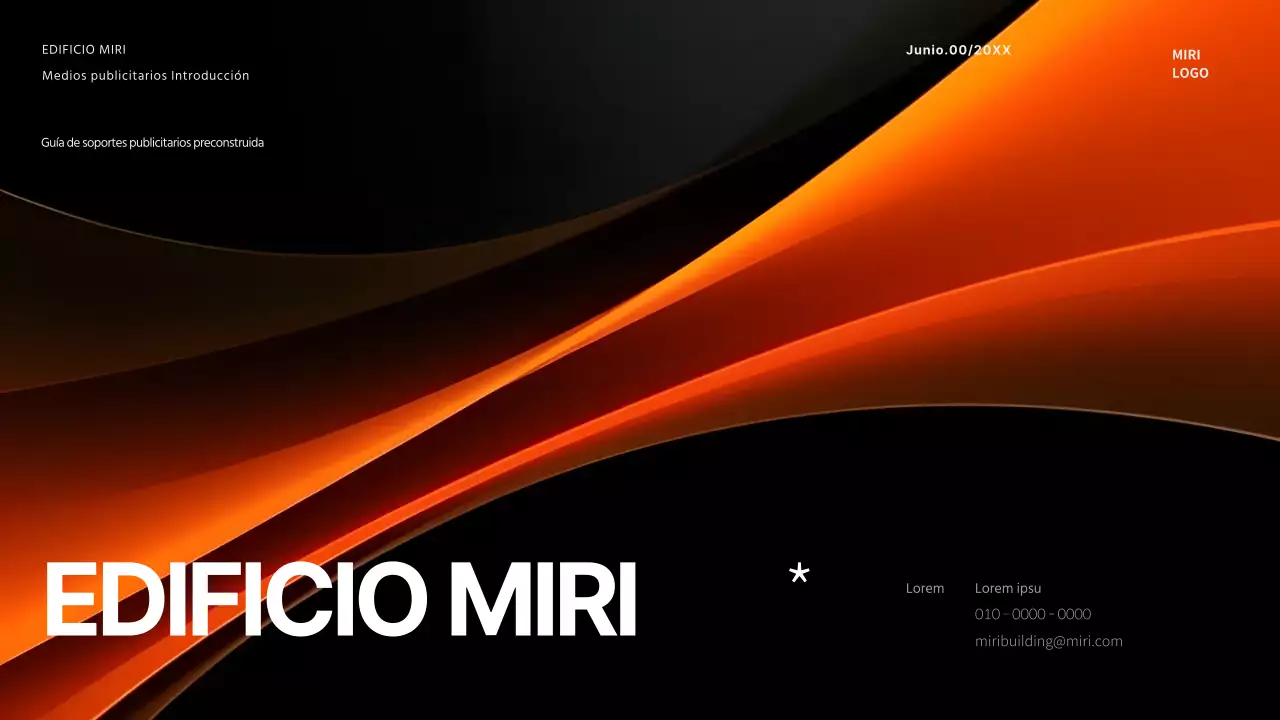 Resumen del anuncio de un edificio en negro y naranja