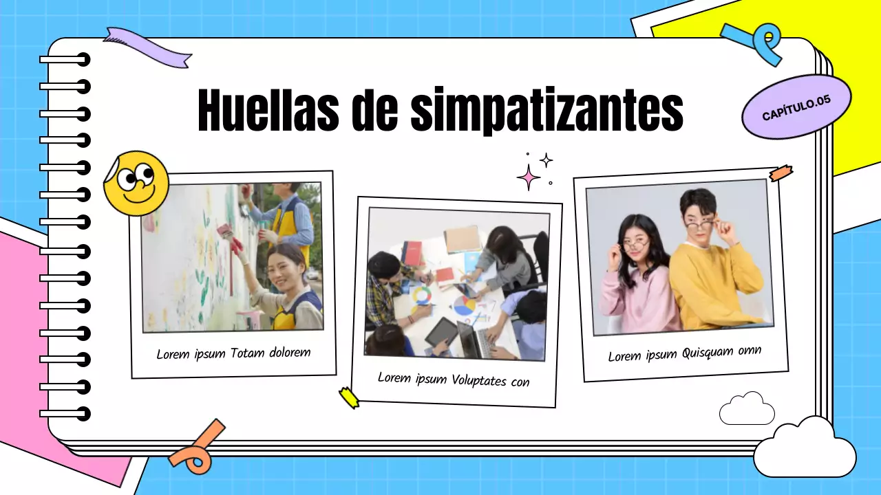 Presentación del testimonio de los simpatizantes en forma de nota kitsch en rosa y azul claro