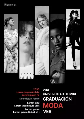 Exposición de graduación del departamento de diseño de moda moderna en blanco y negro