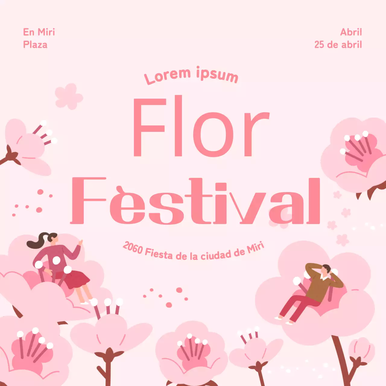 Ilustración rosa y emotiva para promocionar la Fiesta del Cerezo en Flor