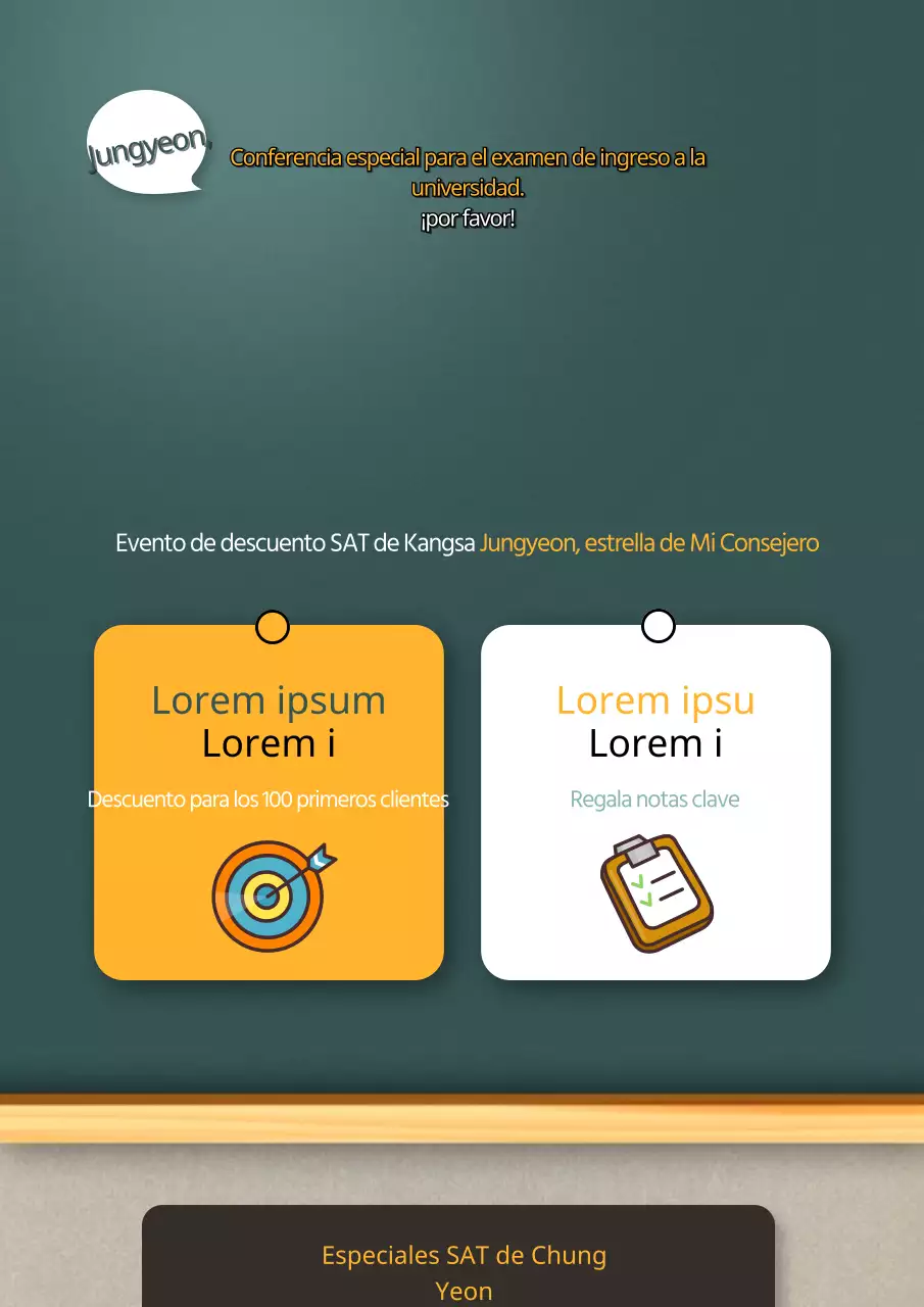 Promoción de un acto escolar de admisión a la universidad con un concepto de pizarra verde y amarilla