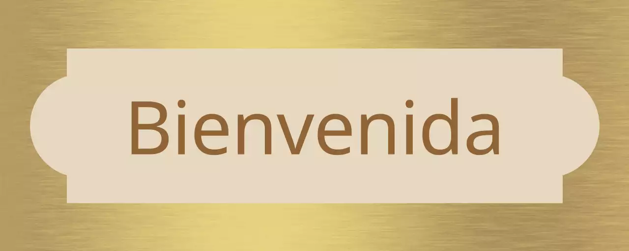 Señalización sencilla con un escaparate beige y marrón de bienvenida y formas