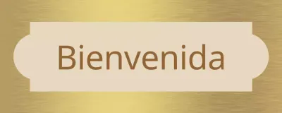 Señalización sencilla con un escaparate beige y marrón de bienvenida y formas