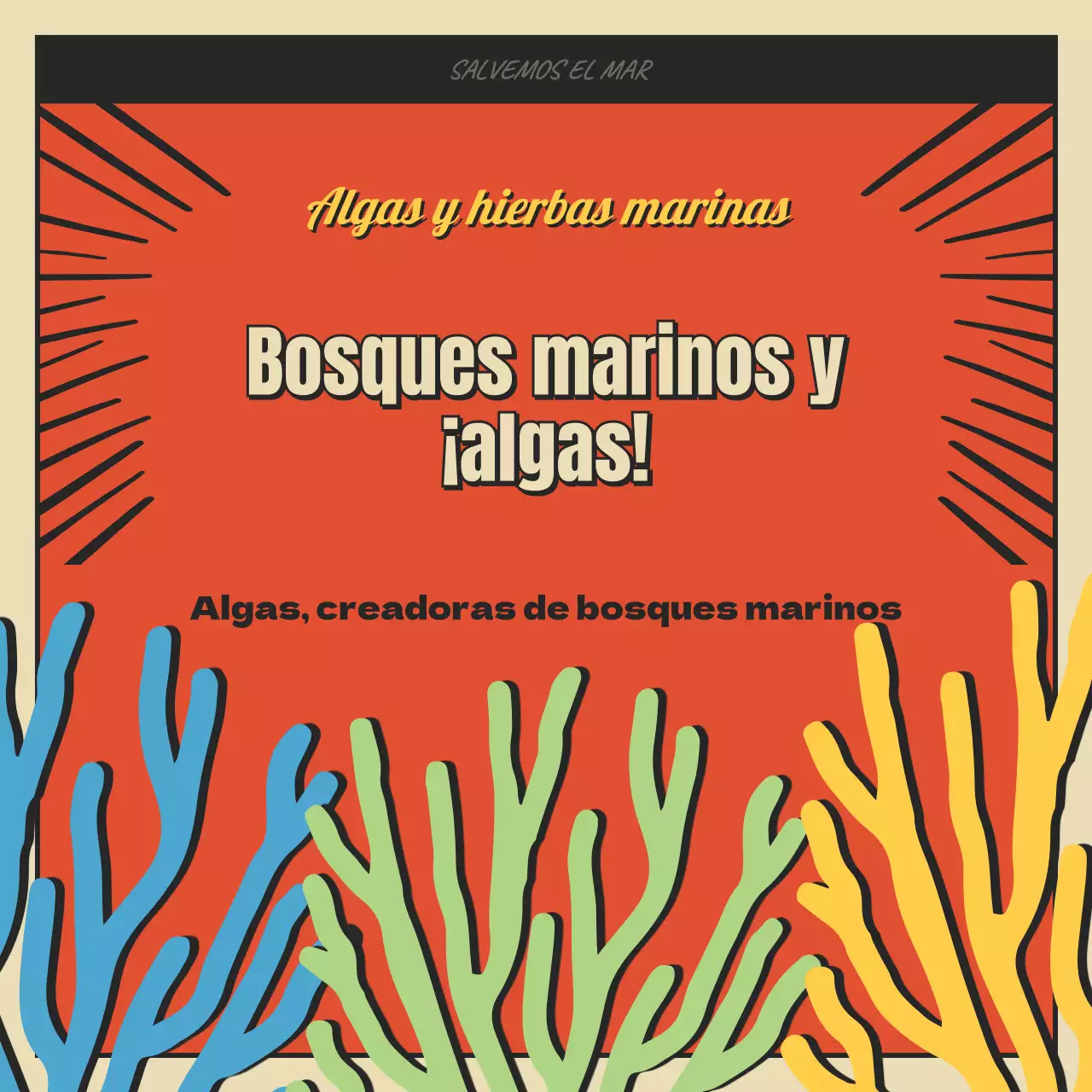 Concepto de dibujos animados bosque marino y algas en rojo y negro