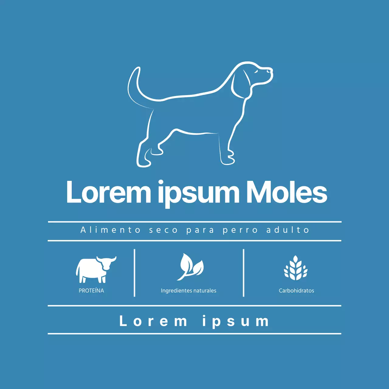 Etiqueta para piensos con ilustración azul