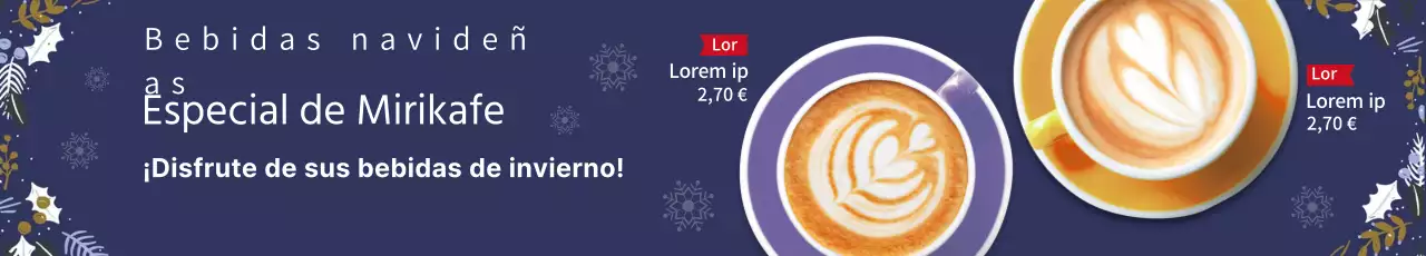 Anuncio de menú de cafetería con foto azul