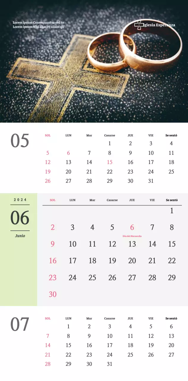 Calendario de pared de iglesia de concepto sencillo en blanco y negro con emotivas fotos religiosas