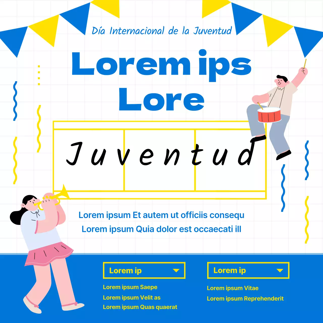 Evento del Día Internacional de la Juventud Samhaengsi con un fresco concepto de ilustración en azul y amarillo