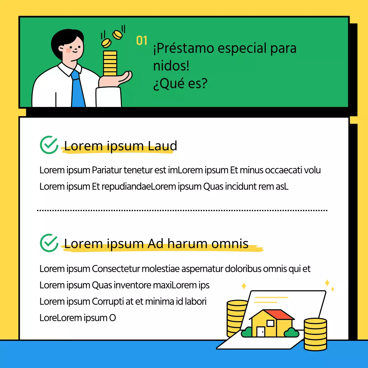 Información para solicitar un Préstamo Vivienda Especializado amarillo y verde