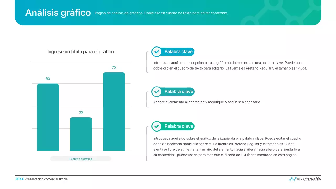 Presentación empresarial con degradado sencillo en azul claro y verde
