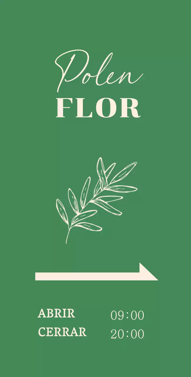 Letrero de floristería con ilustraciones botánicas sobre fondo verde