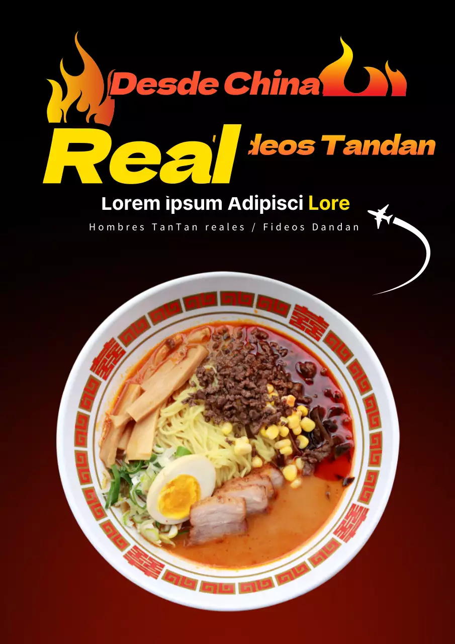 Ramen picante intenso en degradado rojo-negro para promocionar el nuevo menú