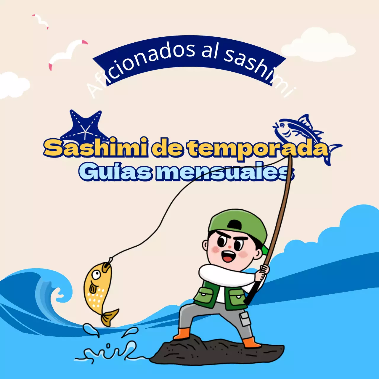 Guía mensual de sashimi de temporada en azul CardNews