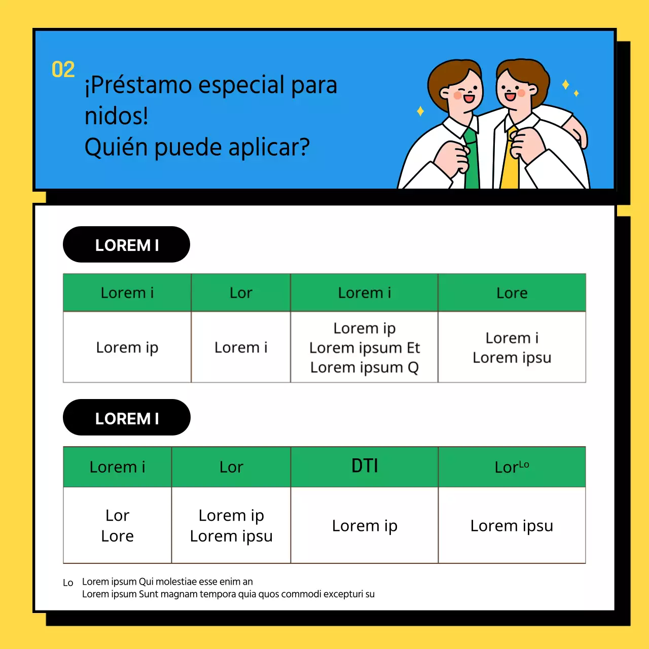 Información para solicitar un Préstamo Vivienda Especializado amarillo y verde