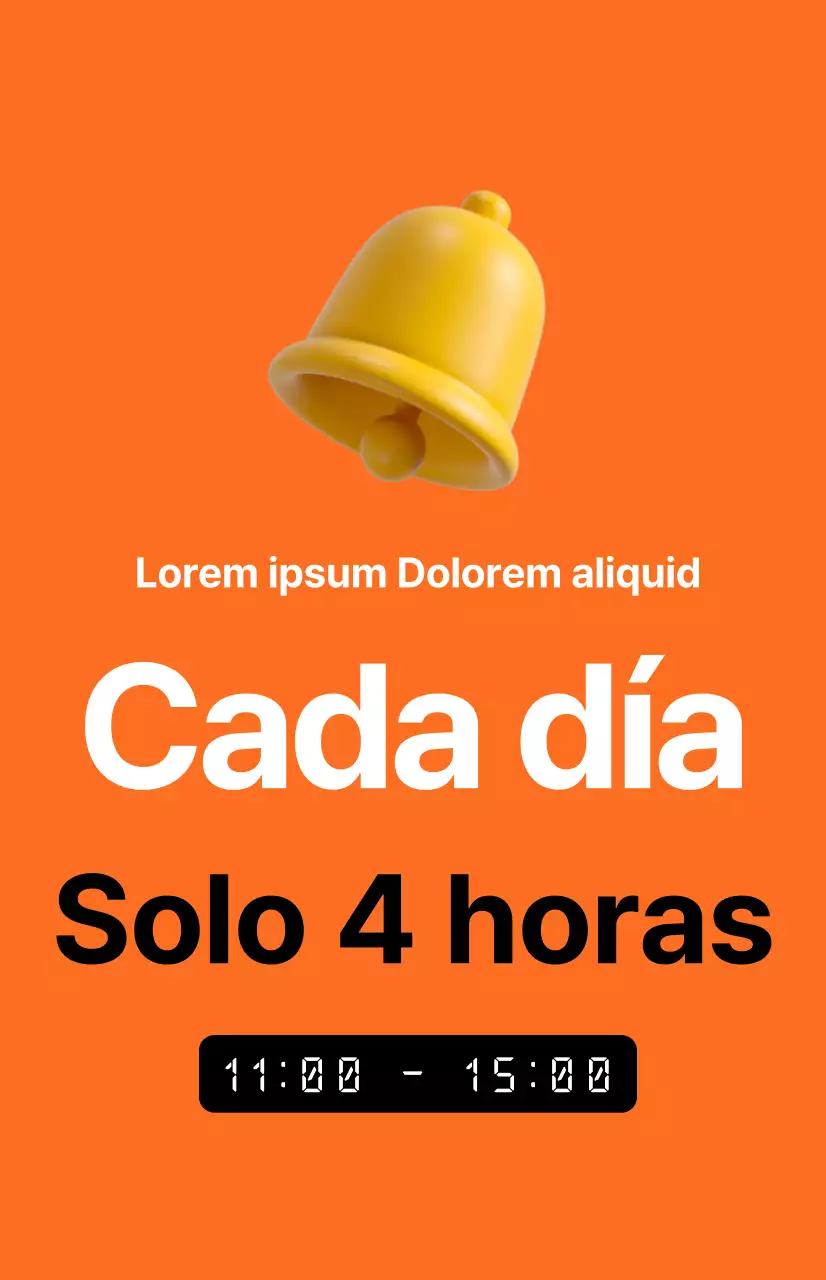 Una impactante promoción de venta de tiempo con la imagen de un despertador sobre fondo naranja