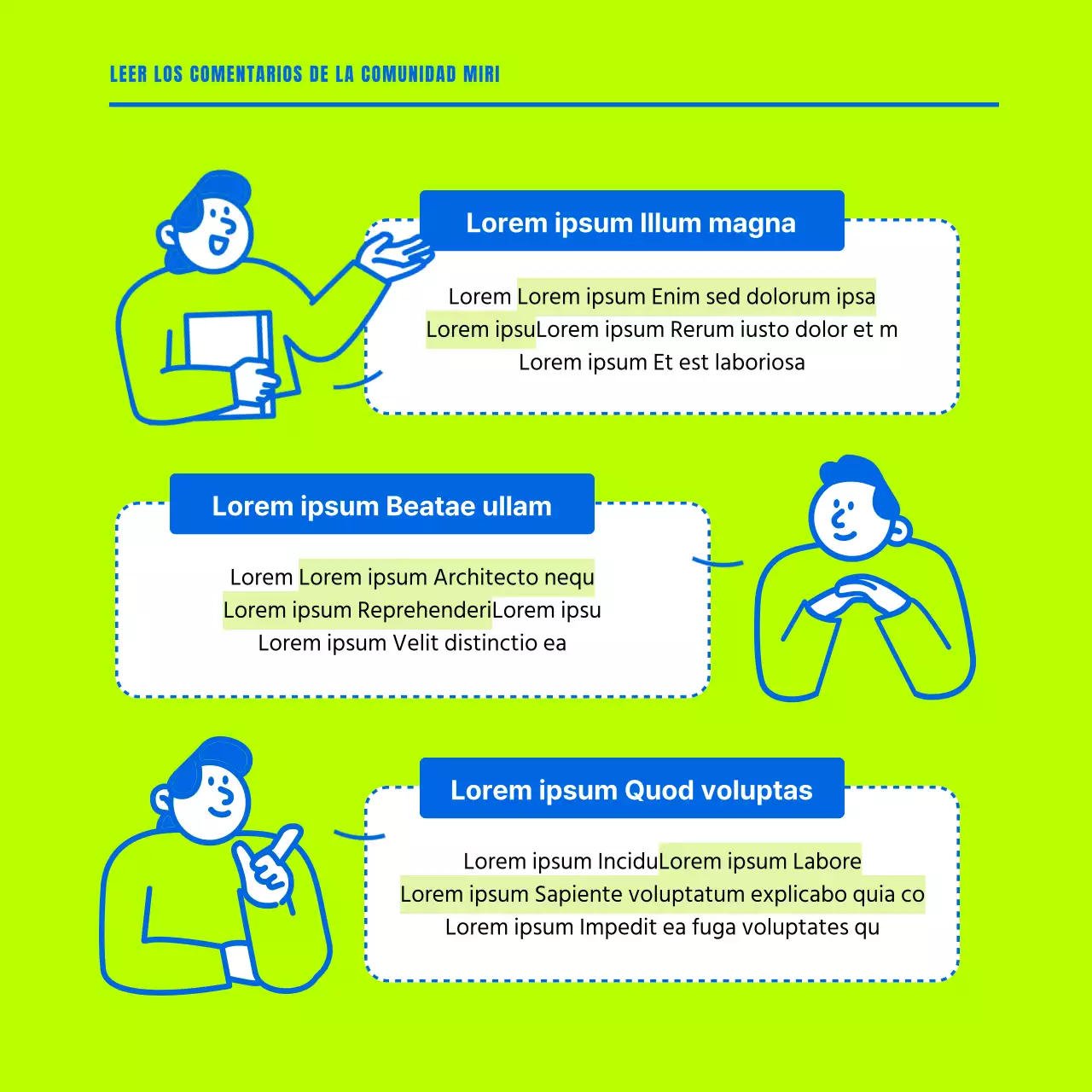 Promover una comunidad minimalista en fluorescentes y azules