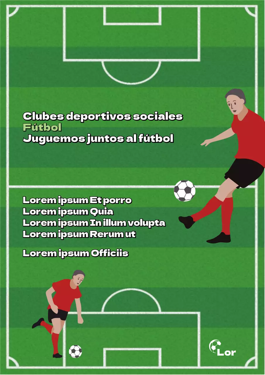 Volante de reclutamiento para un club social de fútbol con un campo de fútbol verde concepto de ilustración