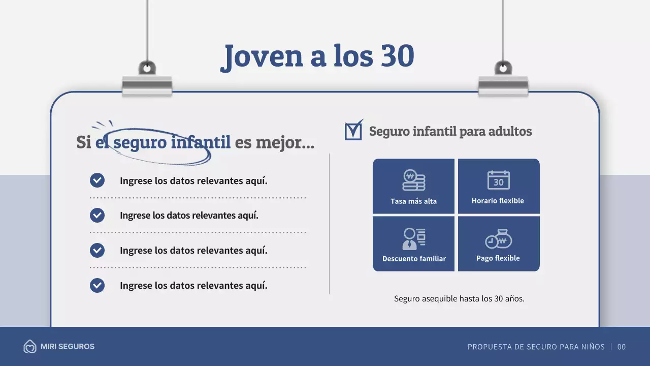 Propuesta de seguro infantil con ilustraciones en azul marino