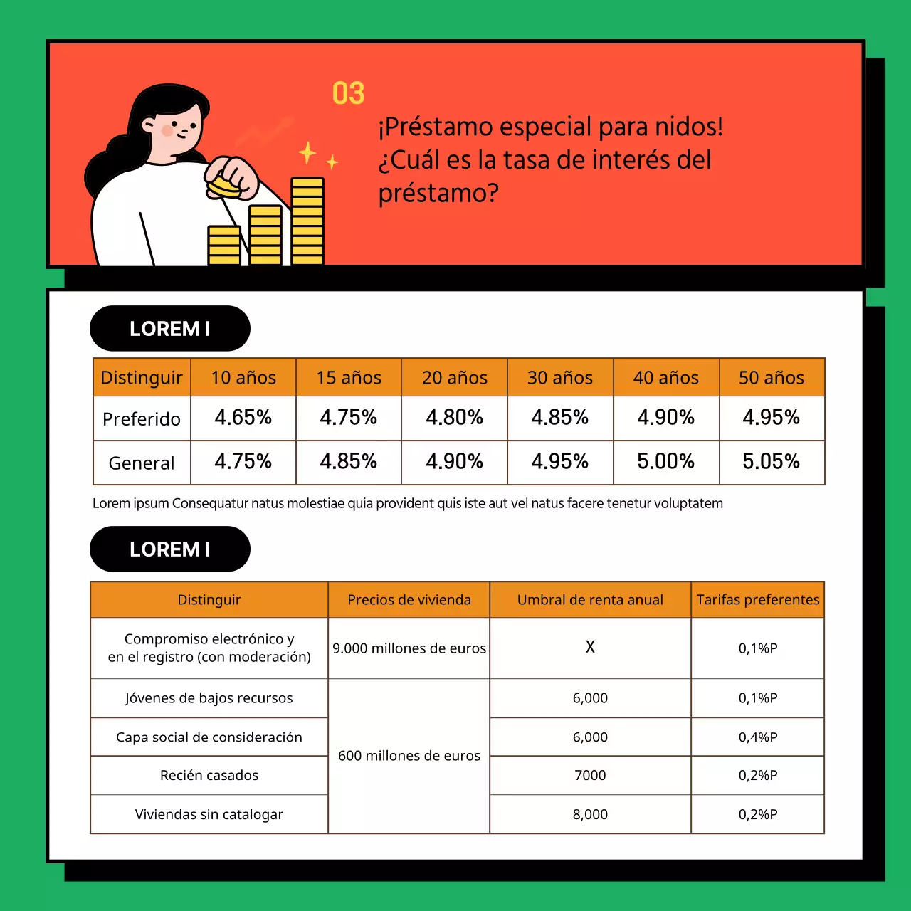 Información para solicitar un Préstamo Vivienda Especializado amarillo y verde