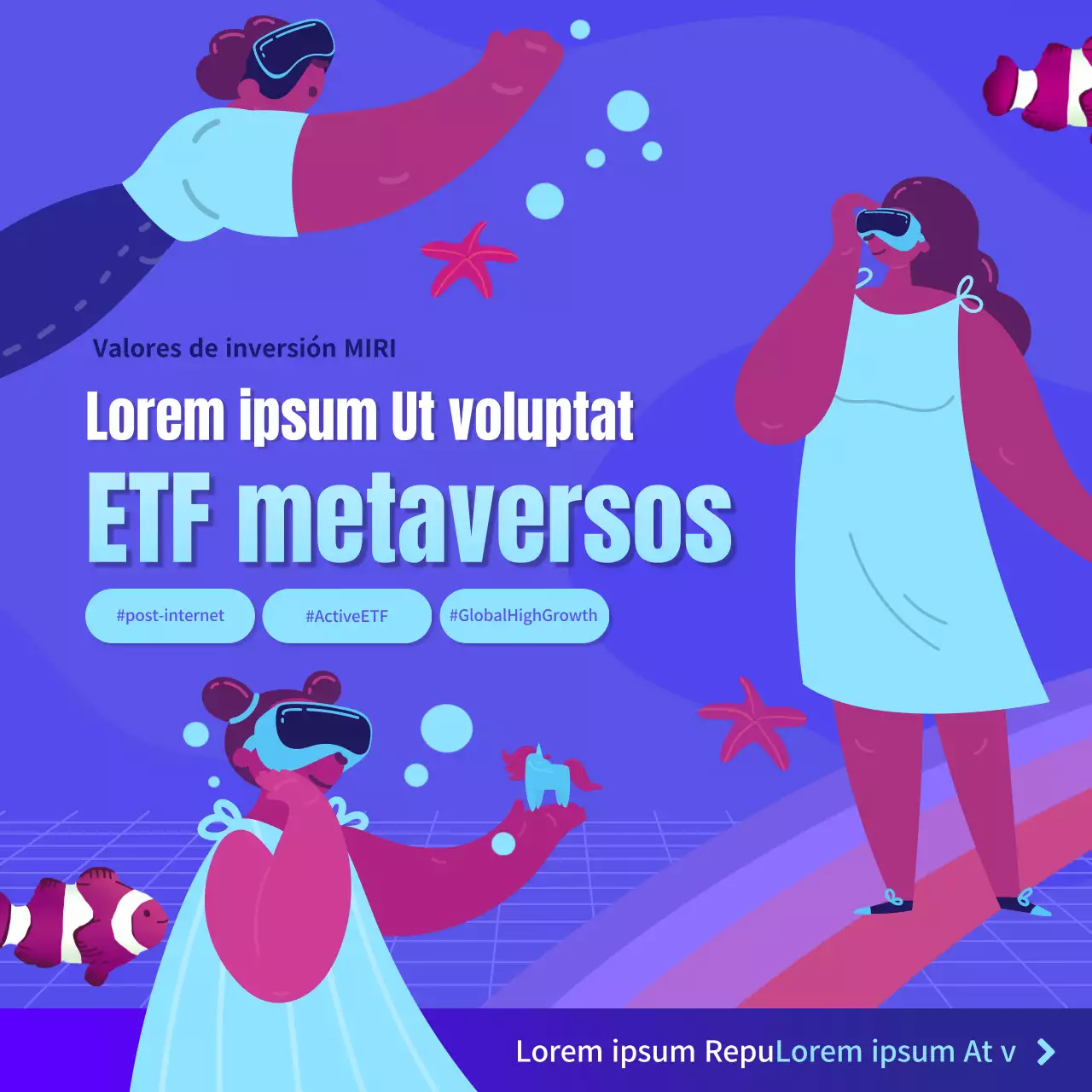 Regalo de acciones Metaverse ETF en azul y morado