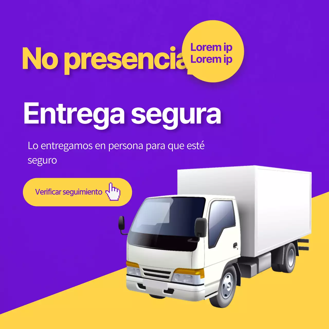 Texto de entrega sin contacto de color amarillo púrpura Aviso resaltado