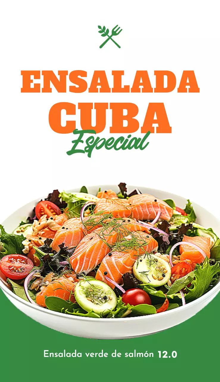 Ensalada fresca menú señalización con naranja verde amarillo ensaladera menú relacionados con el texto y el logotipo ilustración