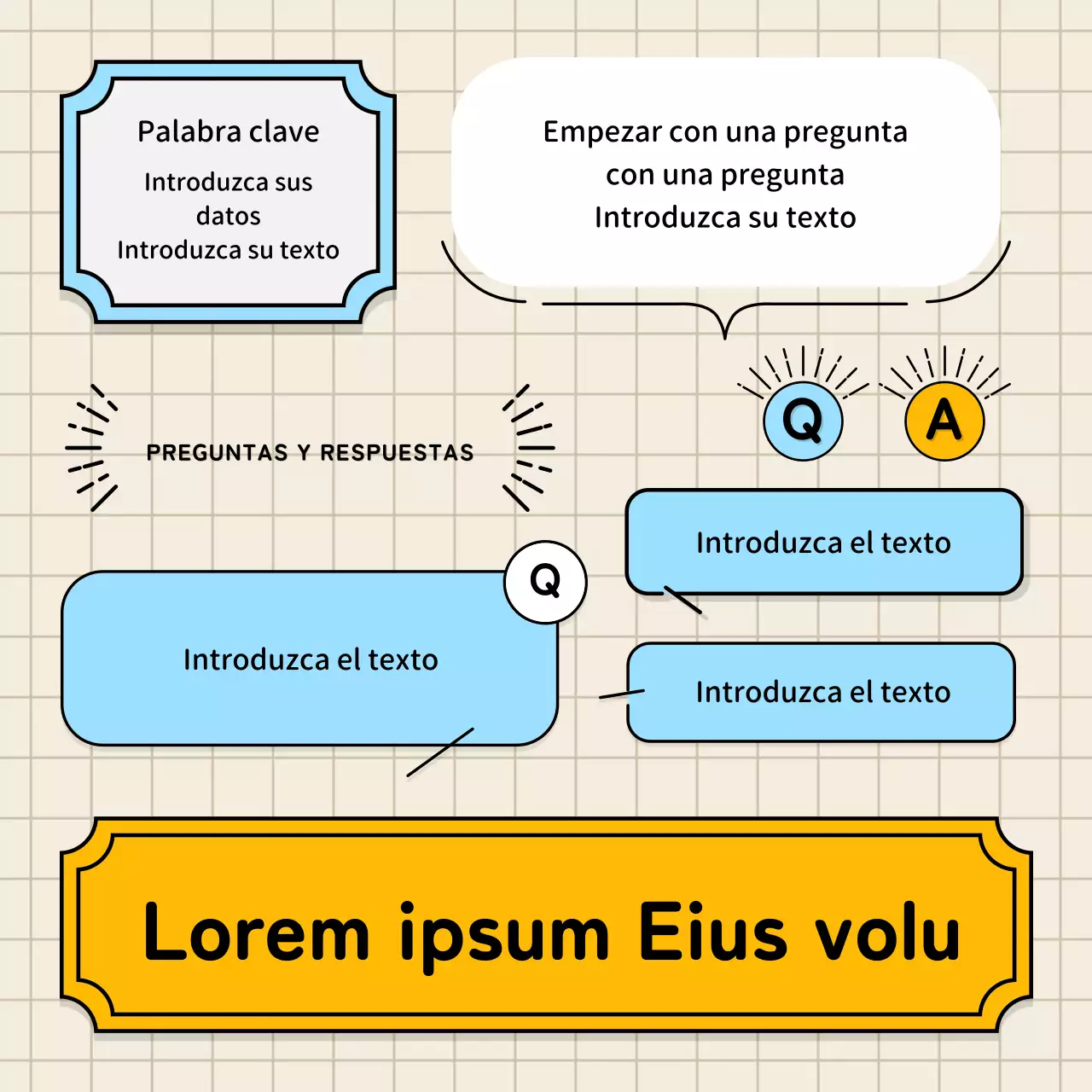 Burbujas de diálogo en azul claro y amarillo y un bonito estilo de ilustración