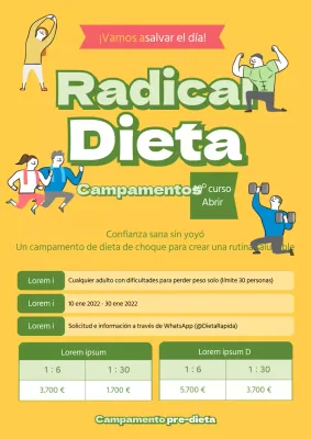 Promoción dietética ilustrada en amarillo y verde