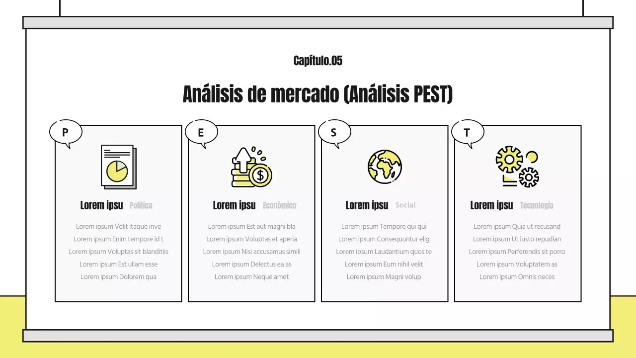 Un simpático informe de análisis ilustrado con detalles en amarillo y negro